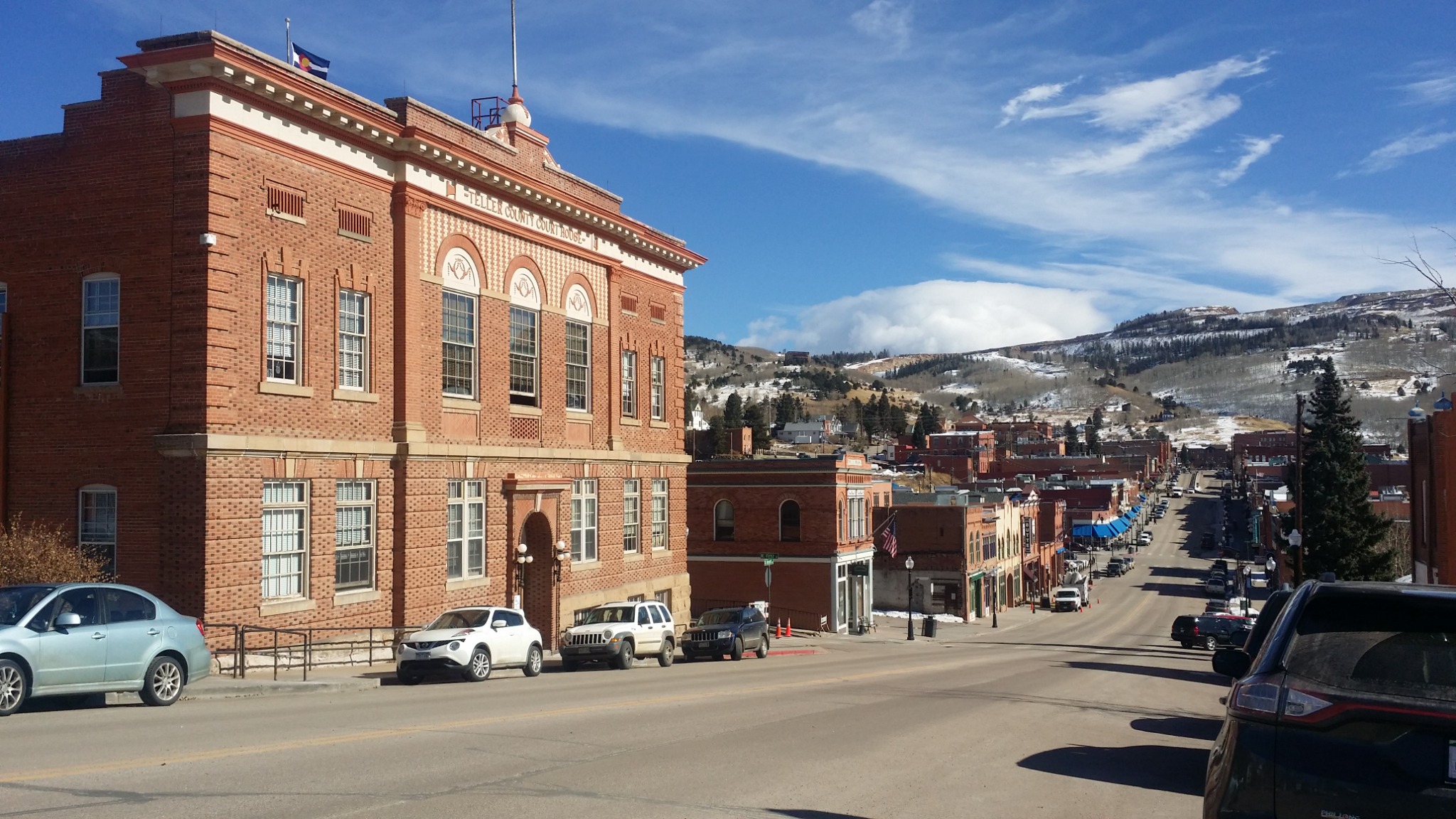 The red-brick Teller County Courthouse in Cripple Creek, photographed by Vee Lane.